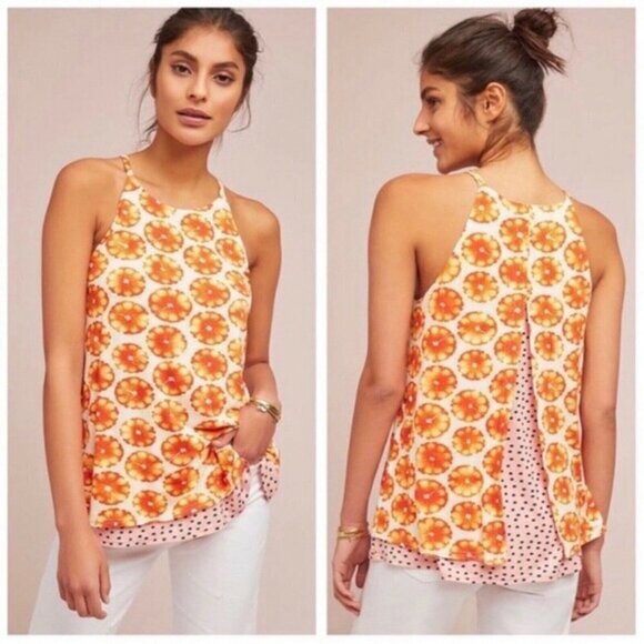 Anthropologie Porridge Citrus Orange Slice Layered Swing Tank Top - Picture 1 of 6